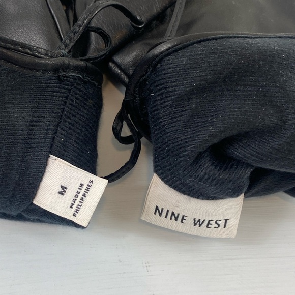 Nine West Women’s Black Leather Gloves Gathered‎ Draw Strings at Wrist Sz M - Picture 4 of 7